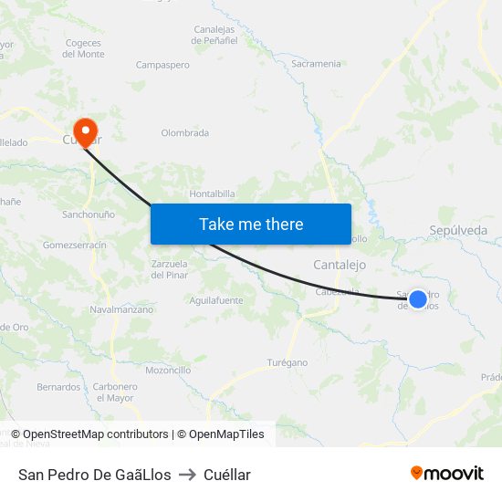 San Pedro De Gaã­Llos to Cuéllar map