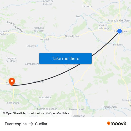Fuentespina to Cuéllar map