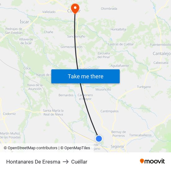 Hontanares De Eresma to Cuéllar map