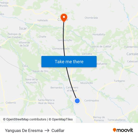Yanguas De Eresma to Cuéllar map