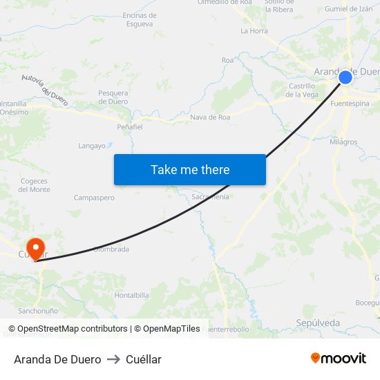 Aranda De Duero to Cuéllar map