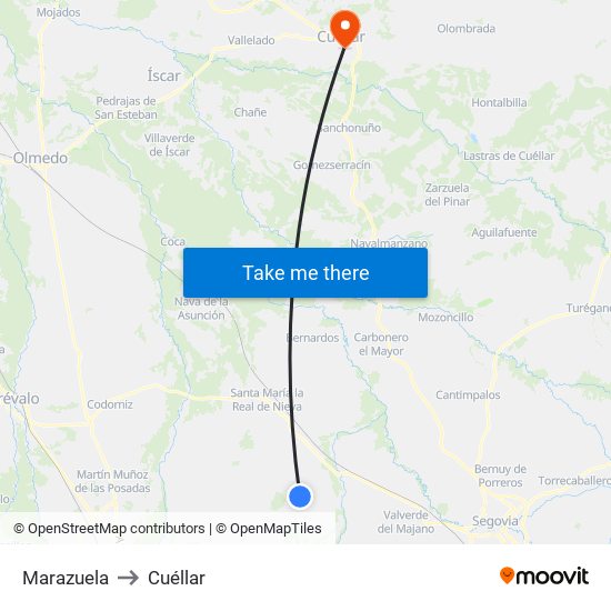 Marazuela to Cuéllar map