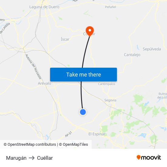 Marugán to Cuéllar map