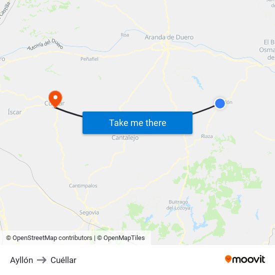 Ayllón to Cuéllar map