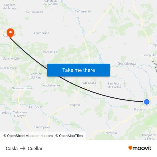 Casla to Cuéllar map