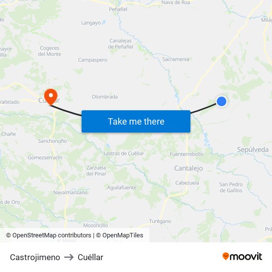Castrojimeno to Cuéllar map