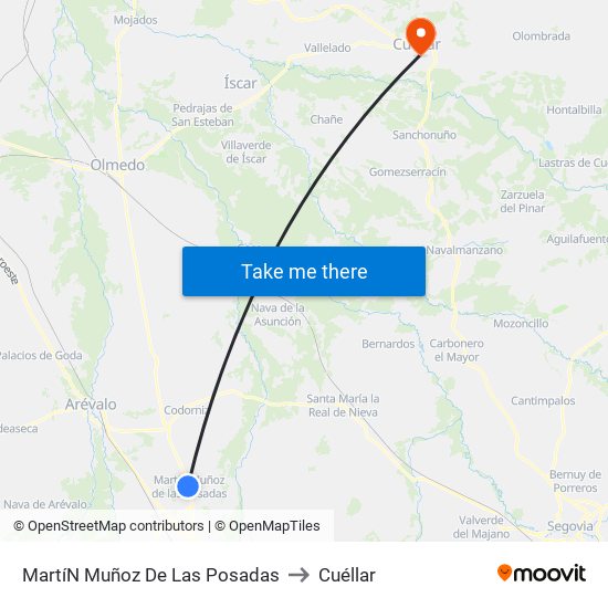 Martí­N Muñoz De Las Posadas to Cuéllar map