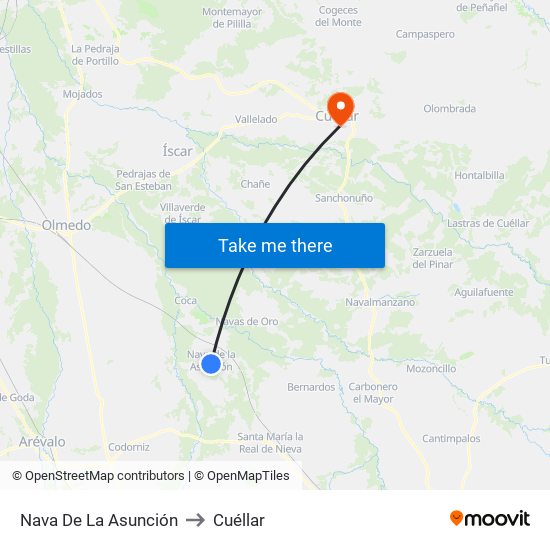Nava De La Asunción to Cuéllar map