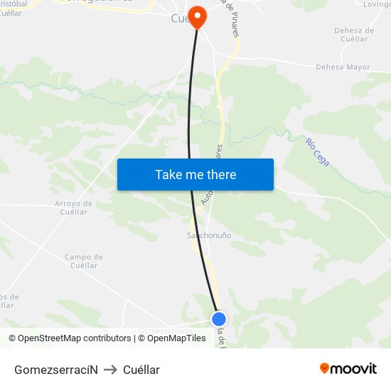 Gomezserrací­N to Cuéllar map