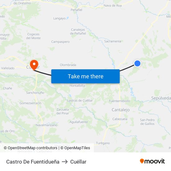 Castro De Fuentidueña to Cuéllar map