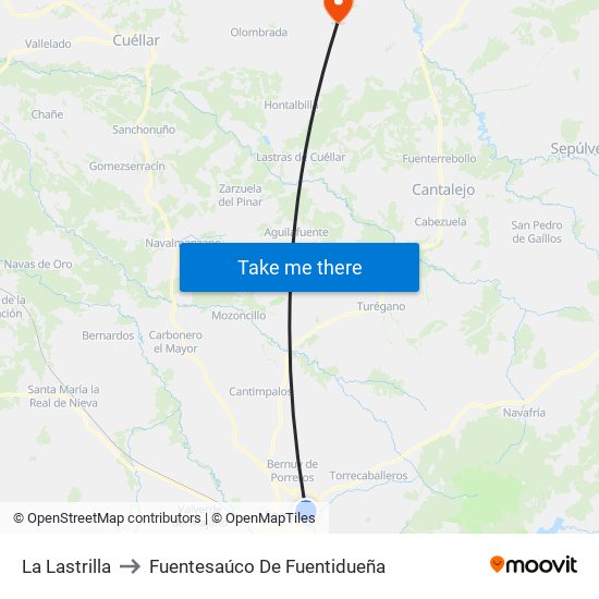 La Lastrilla to Fuentesaúco De Fuentidueña map