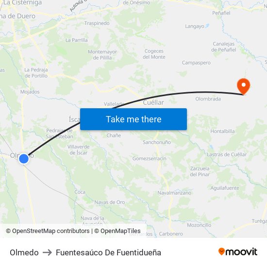 Olmedo to Fuentesaúco De Fuentidueña map