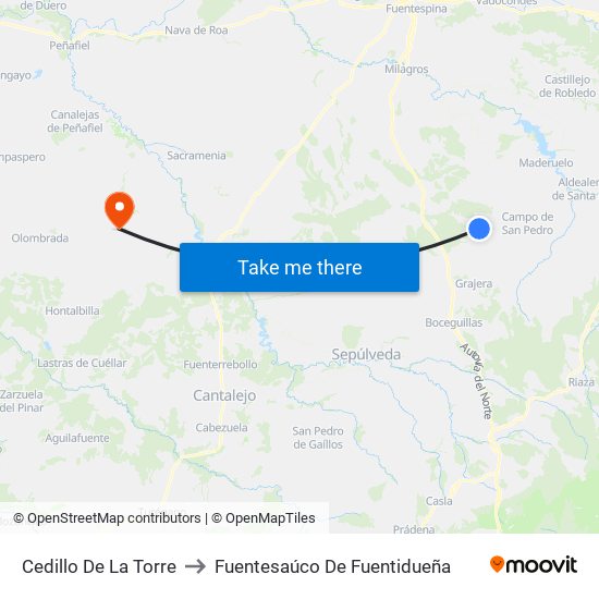 Cedillo De La Torre to Fuentesaúco De Fuentidueña map