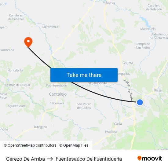 Cerezo De Arriba to Fuentesaúco De Fuentidueña map
