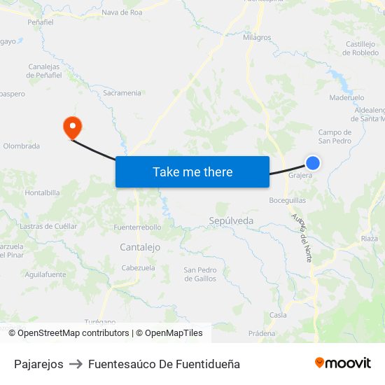 Pajarejos to Fuentesaúco De Fuentidueña map