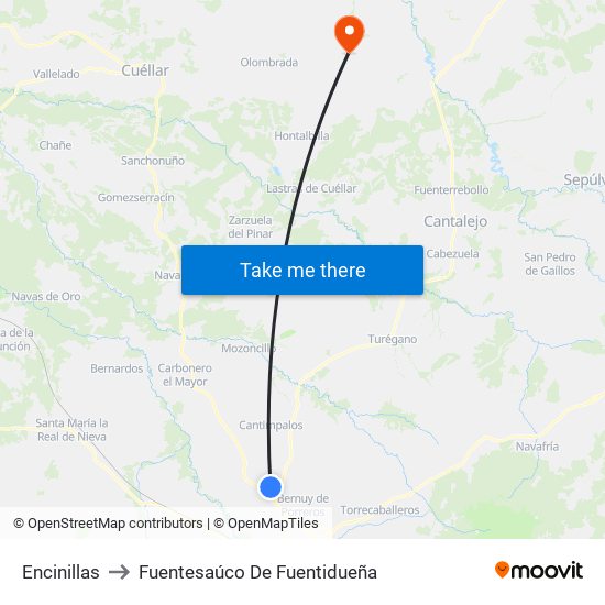 Encinillas to Fuentesaúco De Fuentidueña map