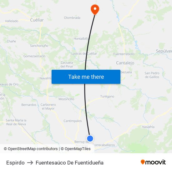Espirdo to Fuentesaúco De Fuentidueña map