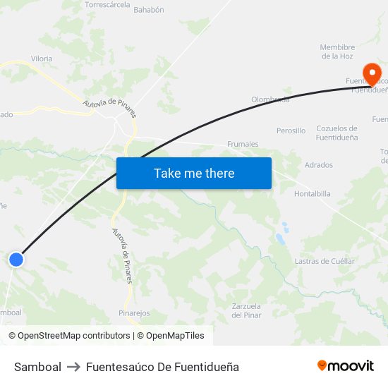 Samboal to Fuentesaúco De Fuentidueña map