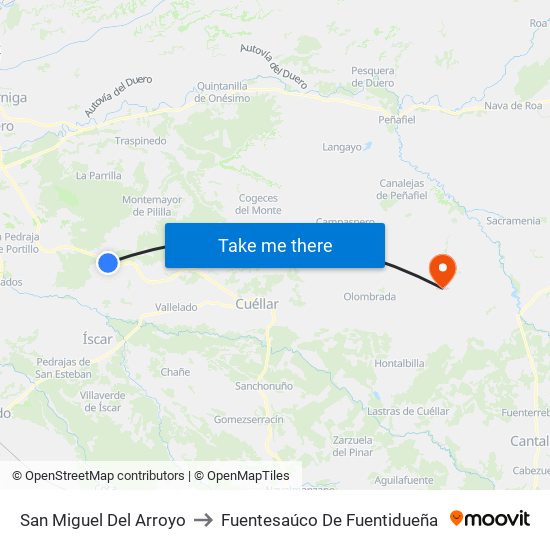 San Miguel Del Arroyo to Fuentesaúco De Fuentidueña map