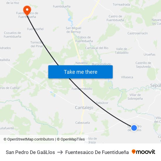 San Pedro De Gaã­Llos to Fuentesaúco De Fuentidueña map