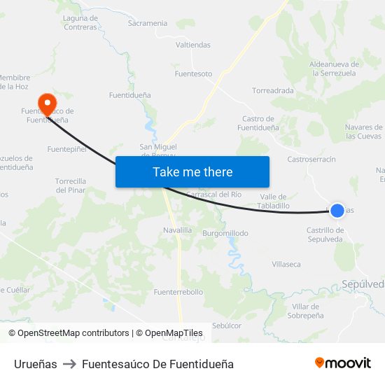 Urueñas to Fuentesaúco De Fuentidueña map