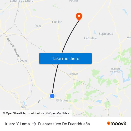 Ituero Y Lama to Fuentesaúco De Fuentidueña map