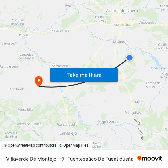 Villaverde De Montejo to Fuentesaúco De Fuentidueña map
