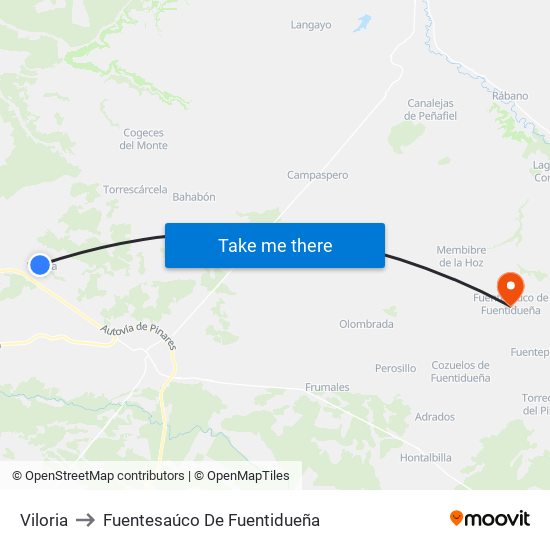 Viloria to Fuentesaúco De Fuentidueña map