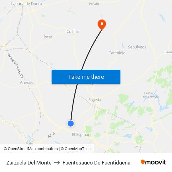 Zarzuela Del Monte to Fuentesaúco De Fuentidueña map