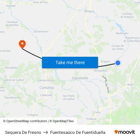 Sequera De Fresno to Fuentesaúco De Fuentidueña map