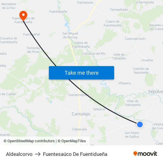 Aldealcorvo to Fuentesaúco De Fuentidueña map