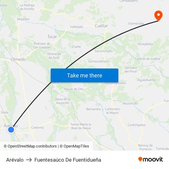 Arévalo to Fuentesaúco De Fuentidueña map