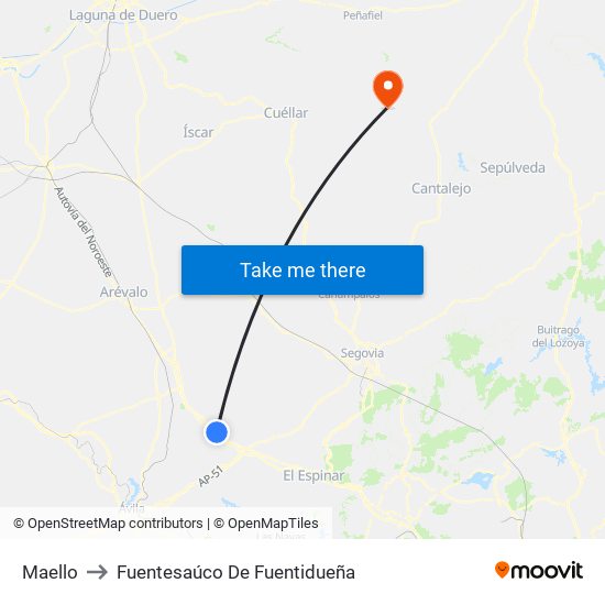 Maello to Fuentesaúco De Fuentidueña map