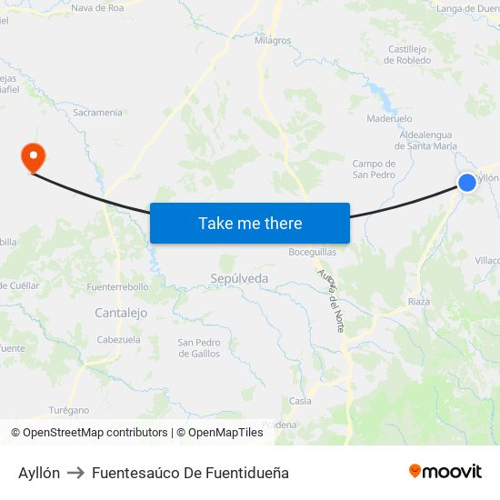 Ayllón to Fuentesaúco De Fuentidueña map