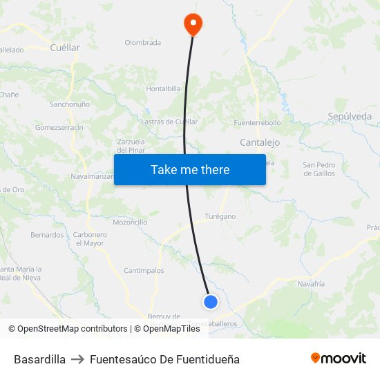 Basardilla to Fuentesaúco De Fuentidueña map