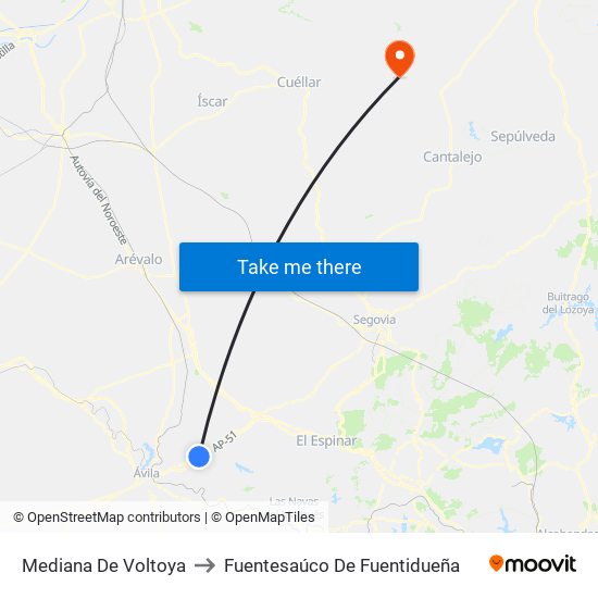 Mediana De Voltoya to Fuentesaúco De Fuentidueña map