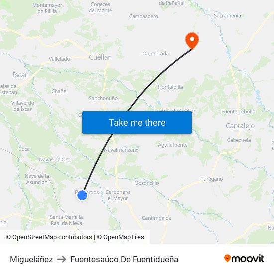 Migueláñez to Fuentesaúco De Fuentidueña map