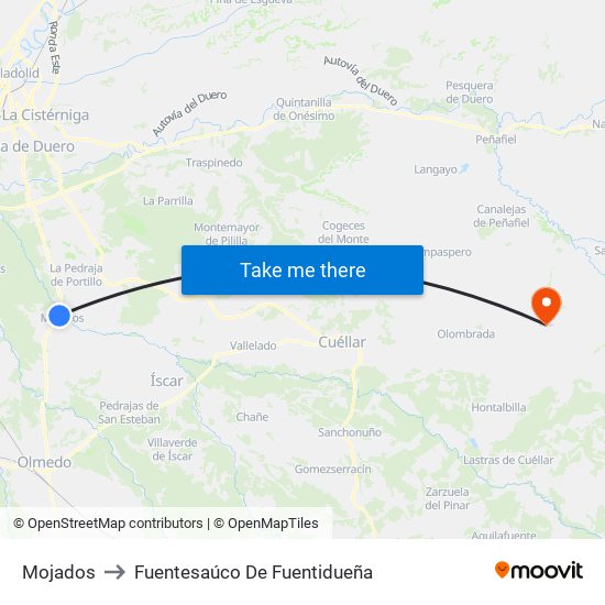 Mojados to Fuentesaúco De Fuentidueña map