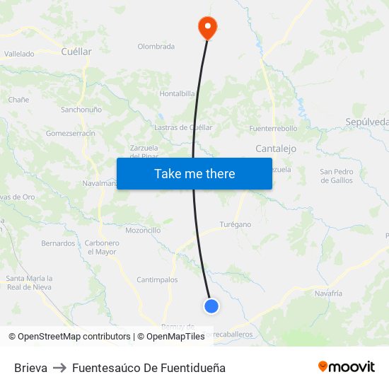 Brieva to Fuentesaúco De Fuentidueña map