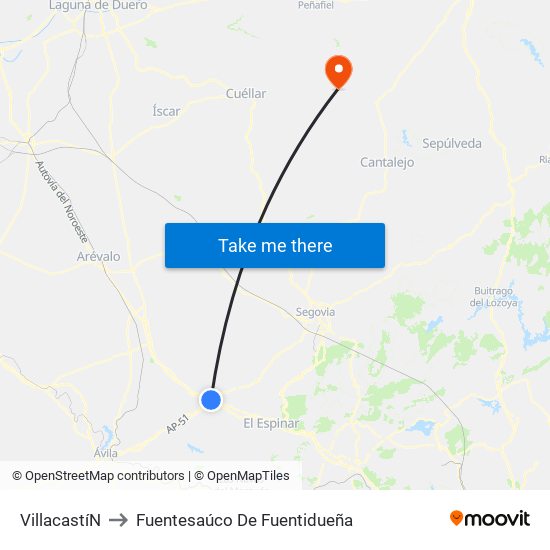 Villacastí­N to Fuentesaúco De Fuentidueña map