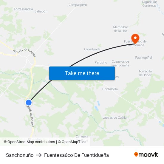 Sanchonuño to Fuentesaúco De Fuentidueña map