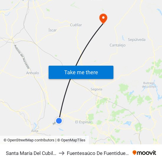 Santa María Del Cubillo to Fuentesaúco De Fuentidueña map