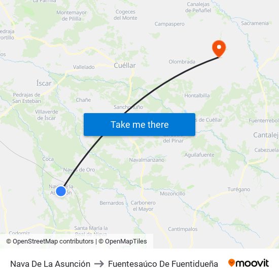 Nava De La Asunción to Fuentesaúco De Fuentidueña map