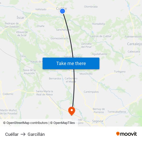 Cuéllar to Garcillán map