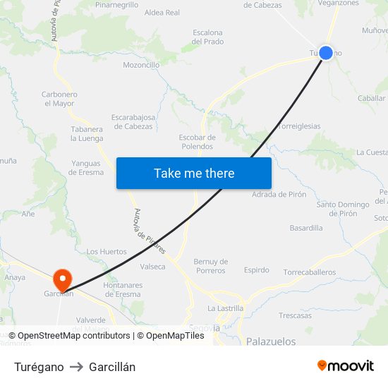 Turégano to Garcillán map