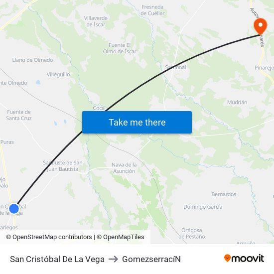 San Cristóbal De La Vega to Gomezserrací­N map
