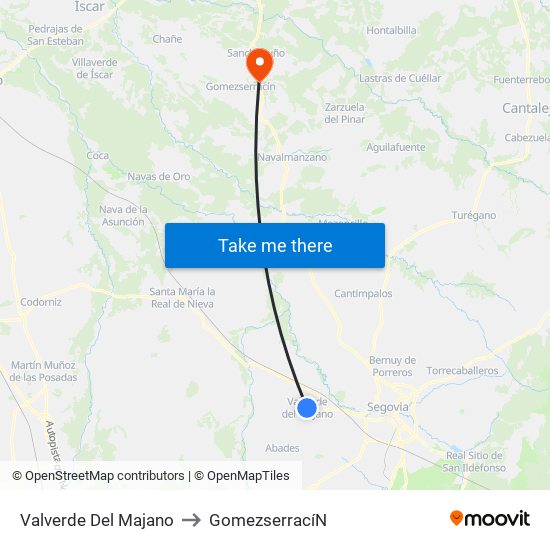 Valverde Del Majano to Gomezserrací­N map
