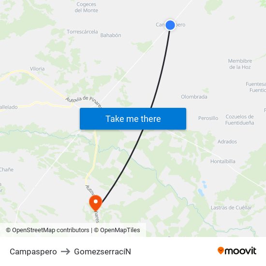 Campaspero to Gomezserrací­N map