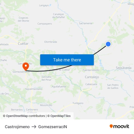 Castrojimeno to Gomezserrací­N map