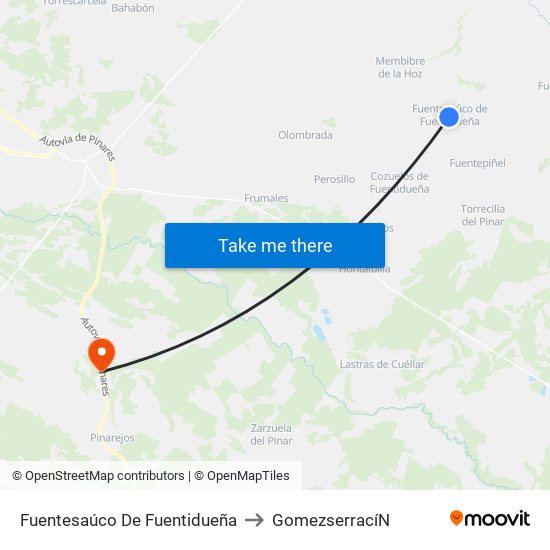 Fuentesaúco De Fuentidueña to Gomezserrací­N map